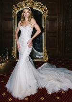 Maria | Stunning Mermaid Strapless Lace Detailing Wedding Dress with Long Train