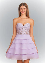 Adriana Corset Lavender Hoco Dress with Ruffles | A-Line Strapless Sweetheart Neckline Appliques Lace Short Dress