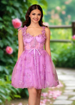 Annabelle | A Line Lilac Tulle Corset 3D Butterfly Homecoming Dress with Flower Decor - Lilac - PromDressClub