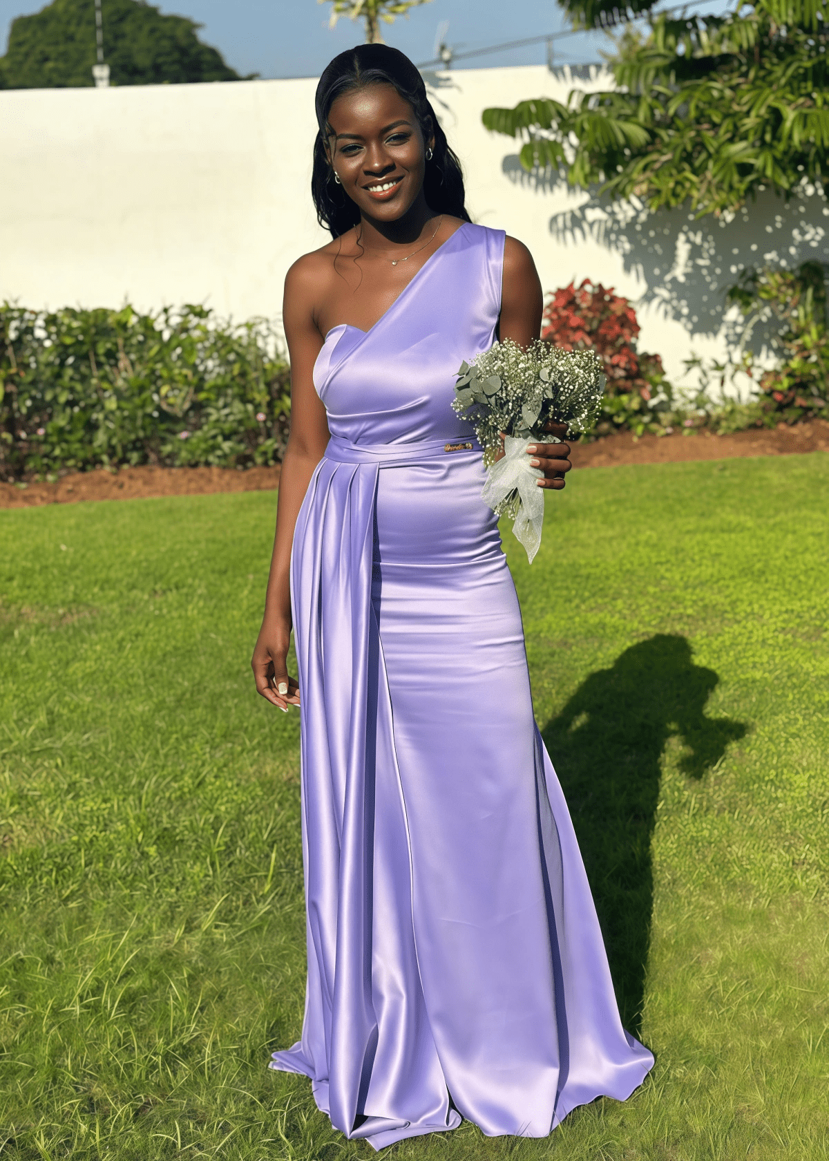 Annabelle | Mermaid Belt Stretch Lavender Satin Maxi Bridesmaid Dress with One Shoulder - Price #price_variant_lowest# - Lavender - PromDressClub