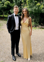 Arlene | Sheath Spaghetti Straps Pleated Pale Yellow Silk Satin Maxi Bridesmaid Dress with Slit and Cowl Neck - Price #price_variant_lowest# - Pale Yellow - PromDressClub