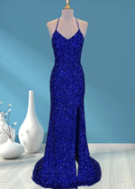 Aurora | Mermaid Long Royal Blue Prom Dress With Sequin Slit - Royal Blue - PromDressClub
