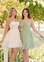 Autumn | A Line Sage Green Tulle Corset Lace Appliques Homecoming Dress Bow - Sage - PromDressClub