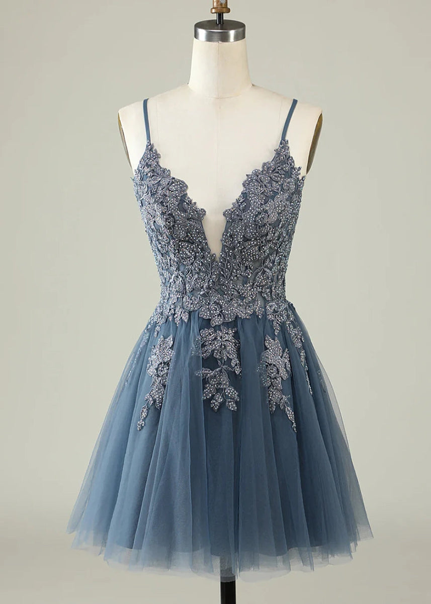 Bellona | Homecoming Dresses in Dusty Blue, Blush +3 Colors – Shop Now! - Dusty Blue - PromDressClub