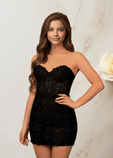 Edith |Bodycon Lace Mini Black Homecoming Dress - US0 - PromDressClub