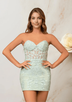 Edith |Bodycon Lace Mini Green Homecoming Dress - US0 - PromDressClub
