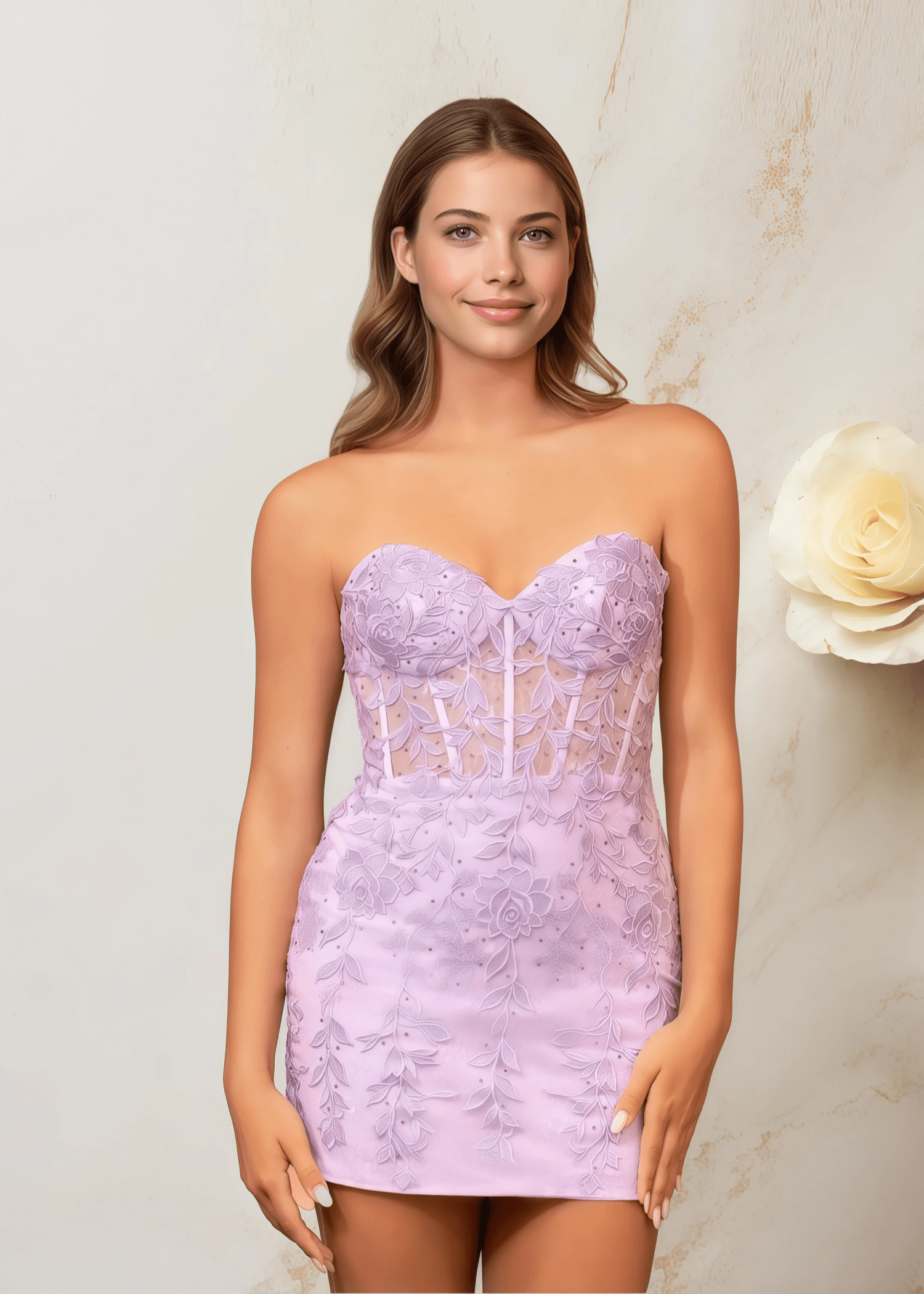 Edith |Bodycon Lace Mini Lilac Homecoming Dress - US0 - PromDressClub