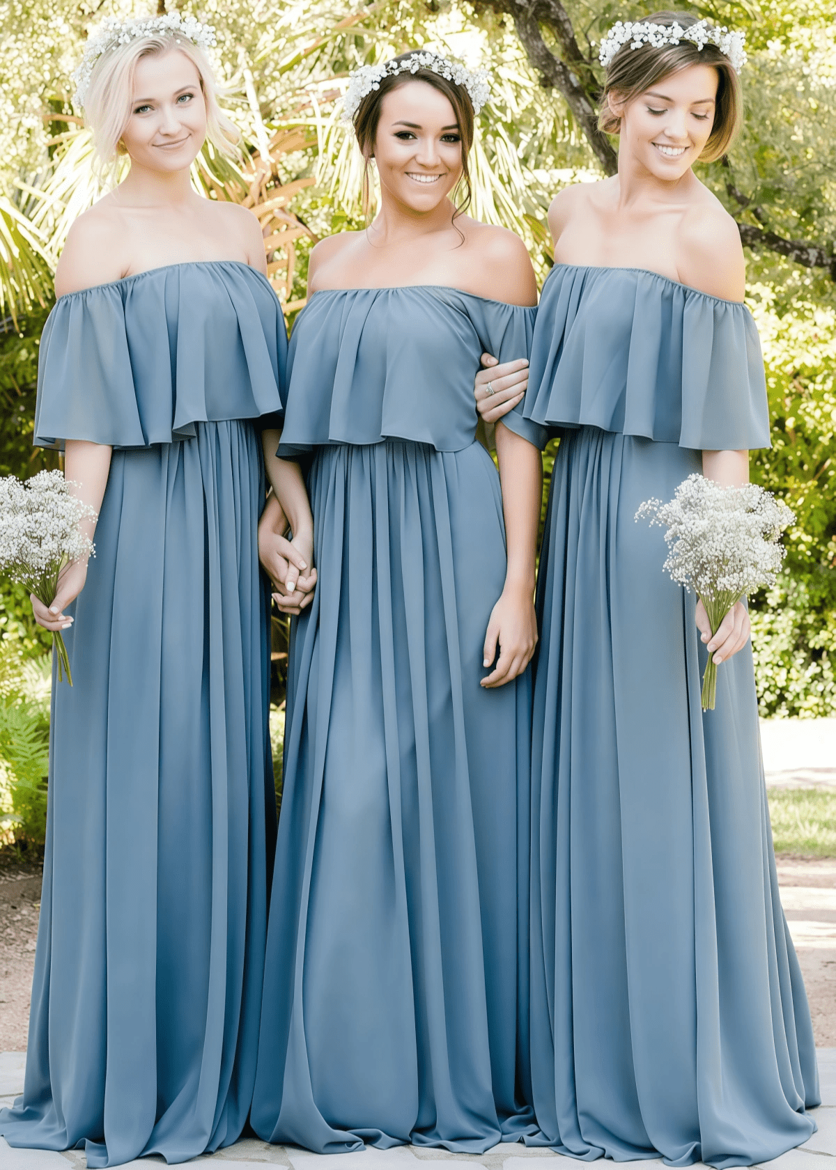 Bonnie | Simple Boho Strapless Dusty Blue Chiffon Maxi Bridesmaid Dress with Off the Shoulder - Price #price_variant_lowest# - Dusty Blue - PromDressClub