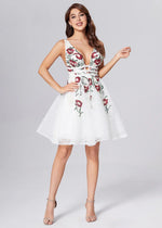 Boudicenia | Bold & Timeless White Homecoming Dress – Be Unforgettable This Fall - White Floral - PromDressClub