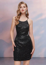 Cassiope | Sparkle Your Homecoming Night: Timeless Black Dress with Sequin Magic - Black - PromDressClub