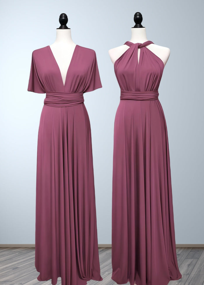 Cecilia | Simple Multiway Convertible Dusty Rose Chiffon Maxi Bridesmaid Dress with Infinity - Price #price_variant_lowest# - Dusty Rose - PromDressClub