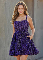 Cinnia | Find Your Dream Purple Homecoming Dress with Sequin Sparkle - Purple - PromDressClub
