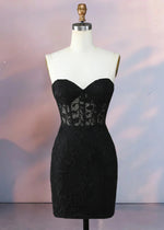 Despina | Dazzle in Black: Lace Short Strapless Homecoming Dress with Sparkling Details - Black - PromDressClub