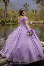 Eleanor | Gorgeous Lavender Lace Flower Quinceanera Dresses Off the Shoulder for Memorable Occasions - Lavender - PromDressClub