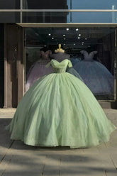Elena | Gorgeous Glitter Sage Green Quinceanera Dresses with Big Bow - Sage - PromDressClub