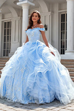 Ethel | Elegant Light Blue Beaded Quinceanera Dresses with Charming Ruffles - Light Blue - PromDressClub