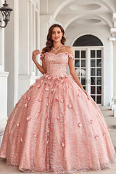 Eve | Gorgeous Glitter Pink Flower Quinceanera Dresses for Unforgettable Events - Pink - PromDressClub