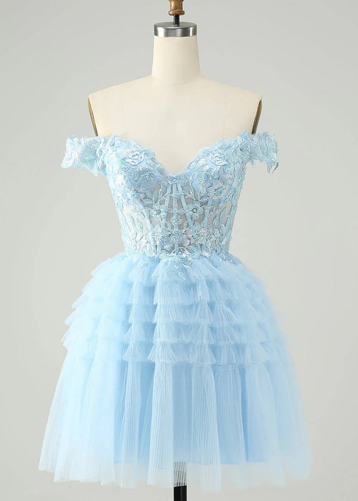 Exuperia | Shine at Homecoming in a Stunning Blue Off - the - Shoulder Dress - Light Blue - PromDressClub