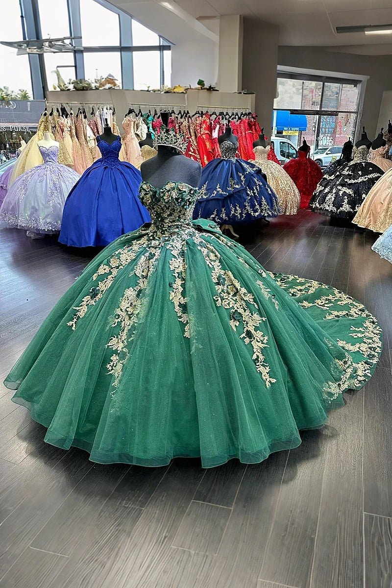 Felicity | Exquisite Emerald Green and Gold Quinceanera Dresses - 15 Sweet Dresses! - Emerald Green - PromDressClub