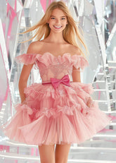 Florimell | Pink Homecoming Dress: Bejeweled & Ruffled for Your Dream Dance - Light Pink - PromDressClub