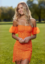 Grand Beauty Lace Orange Homecoming Dress Puff Sleeve for a Memorable Night - Orange - PromDressClub