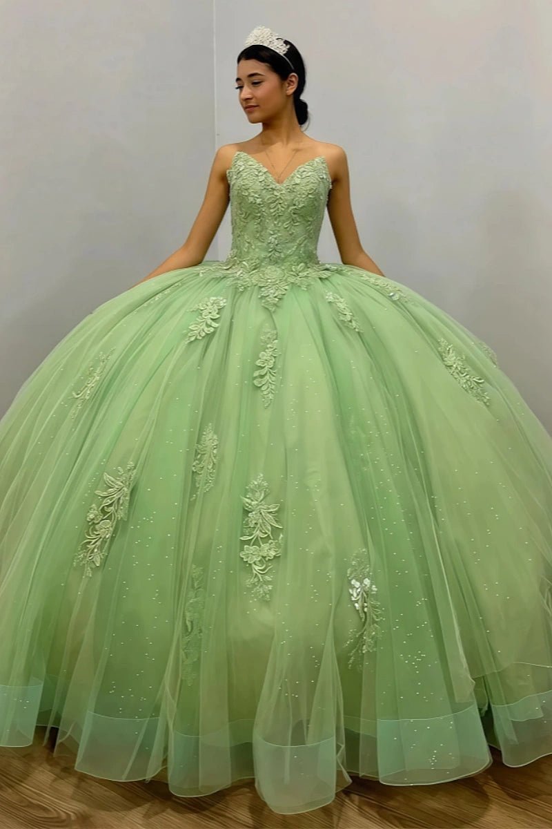 Greta | Beautiful Green Strapless Quinceanera Dresses for Sweet 16 Events - Light Green - PromDressClub
