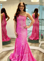 Gwendolyn | Hot Pink Orange One Shoulder Sequin Formal Dresses Mermaid - Hot Pink - PromDressClub