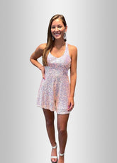 Odelia |Pink Homecoming Dresses Short/Mini Halter Off The Shoulder Sequined - Pink - PromDressClub