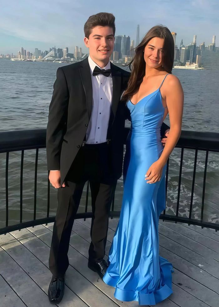 Holly | Royal Blue Satin Mermaid Backless Prom Dress - Royal Blue - PromDressClub