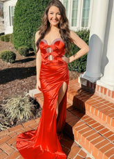 Hulda | Mermaid Strapless Bow Pleated Red Long Prom Dress - Price #price_variant_lowest# - Red - PromDressClub