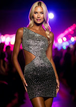 I'm All Yours Black Beaded Homecoming Dresses One Shoulder Sparkling Comfort Glam - Black - PromDressClub