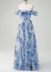 Irma | White Blue Flower Maxi Formal Dress - Price #price_variant_lowest# - Blue Floral - PromDressClub