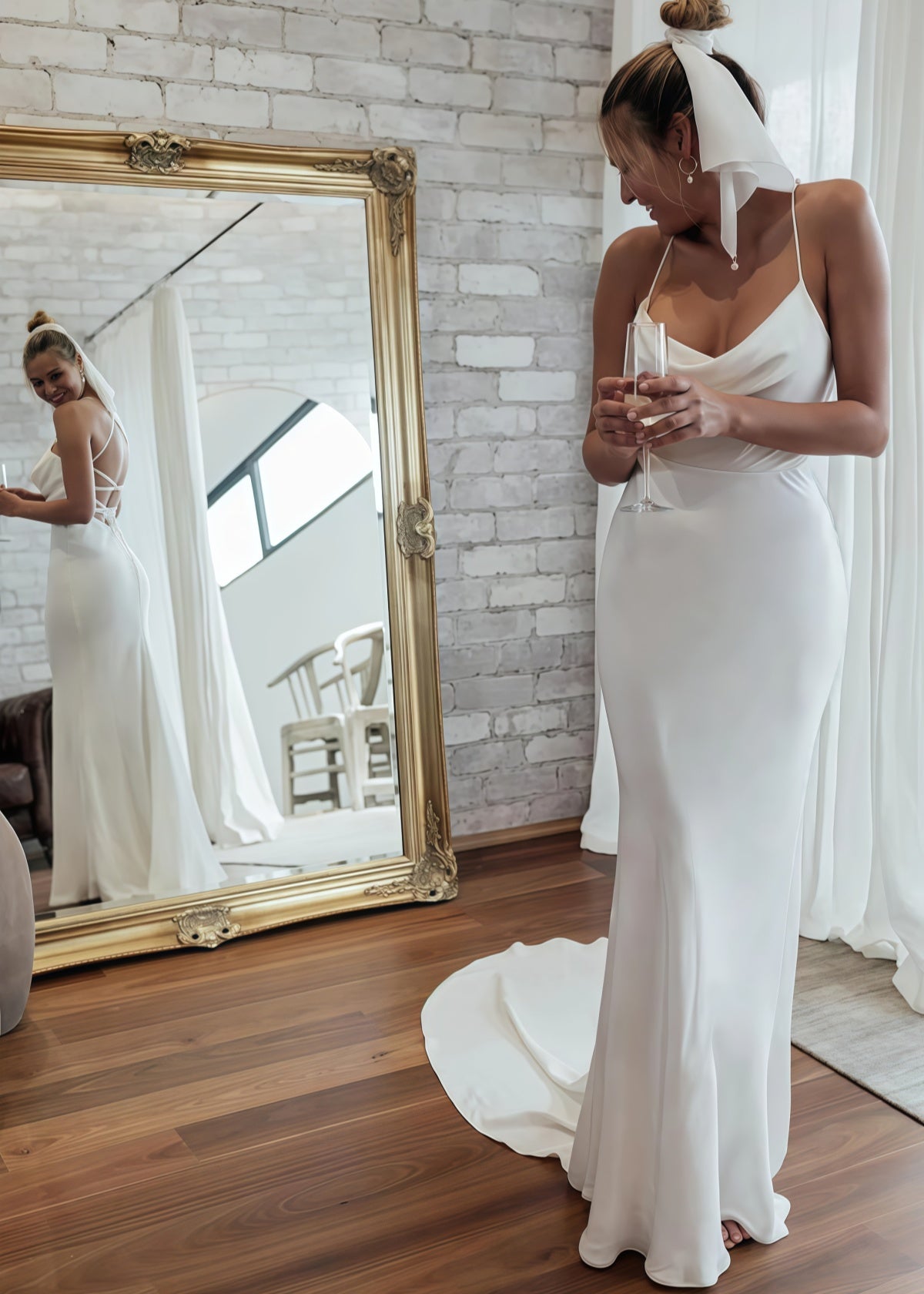 Ivy | White Backless Spaghetti Strap Mermaid Wedding Dress - White - PromDressClub