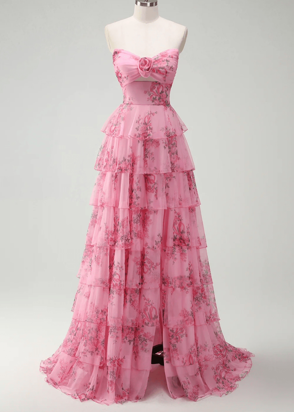 Joanna | Blush Floral A Line Long Prom Dress with Slit - Price #price_variant_lowest# - Blush Floral - PromDressClub