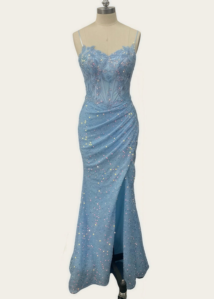 Katherine | Mermaid Appliques Blue Sequin Long Prom Dress - Price #price_variant_lowest# - Blue - PromDressClub