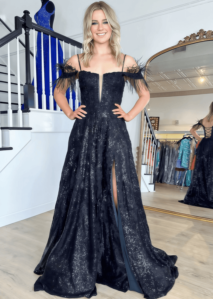 Lee | A Line Sparkly Black Sequin Appliques Long Prom Dress - Price #price_variant_lowest# - Black - PromDressClub