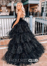 Lillian |Black Long Prom Dresses Near Me With A Line Spaghetti Straps Tiered Tulle High Low - Price #price_variant_lowest# - Black - PromDressClub