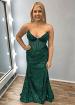 Lillian | Sparkly Mermaid Emerald Green Sequin Maxi Prom Dress - Price #price_variant_lowest# - Emerald Green - PromDressClub
