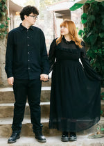 Madeline | A Line Black High Neck Long Sleeve Wedding Dress No Train - Black - PromDressClub