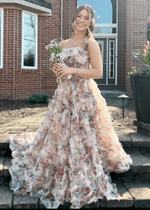 Madge | A Line Ivory Floral Print Ruffle Long Dress - Price #price_variant_lowest# - Ivory Floral - PromDressClub