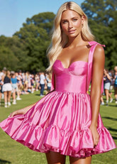 Magical Magnetism Hot Pink Homecoming Dress with Ruffles and Bow Comfort & Sparkle - Hot Pink - PromDressClub