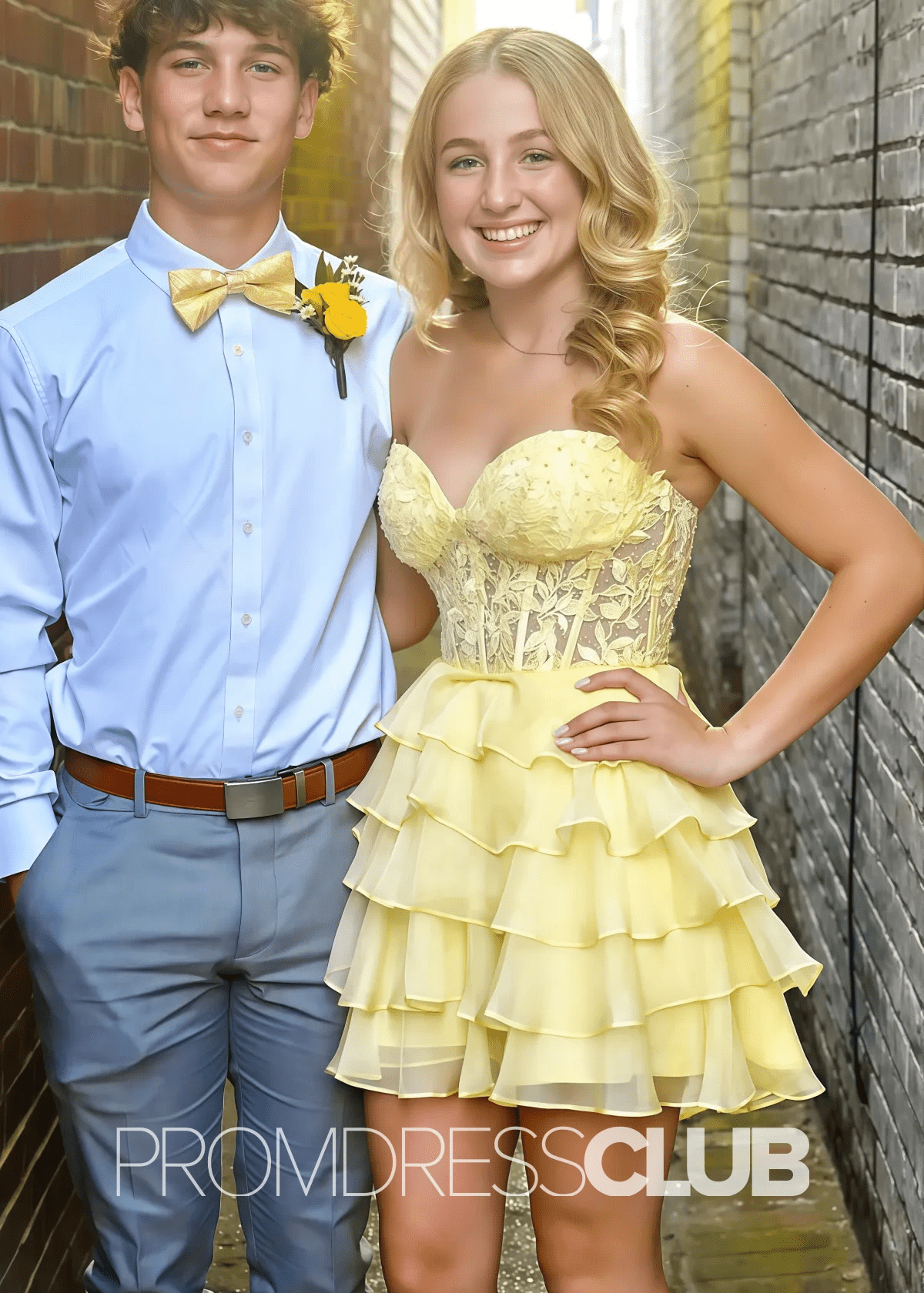 Natividad |Short Yellow Homecoming Dresses Near Me With A Line Sweetheart Tiered Ruffles - Price #price_variant_lowest# - Yellow - PromDressClub