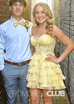 Natividad |Short Yellow Homecoming Dresses Near Me With A Line Sweetheart Tiered Ruffles - Price #price_variant_lowest# - Yellow - PromDressClub