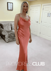 Page |Long Candy Pink Wedding Guest Dresses Near Me With Straps Mermaid Tie Back Cowl Neck - Price #price_variant_lowest# - Candy Pink - PromDressClub