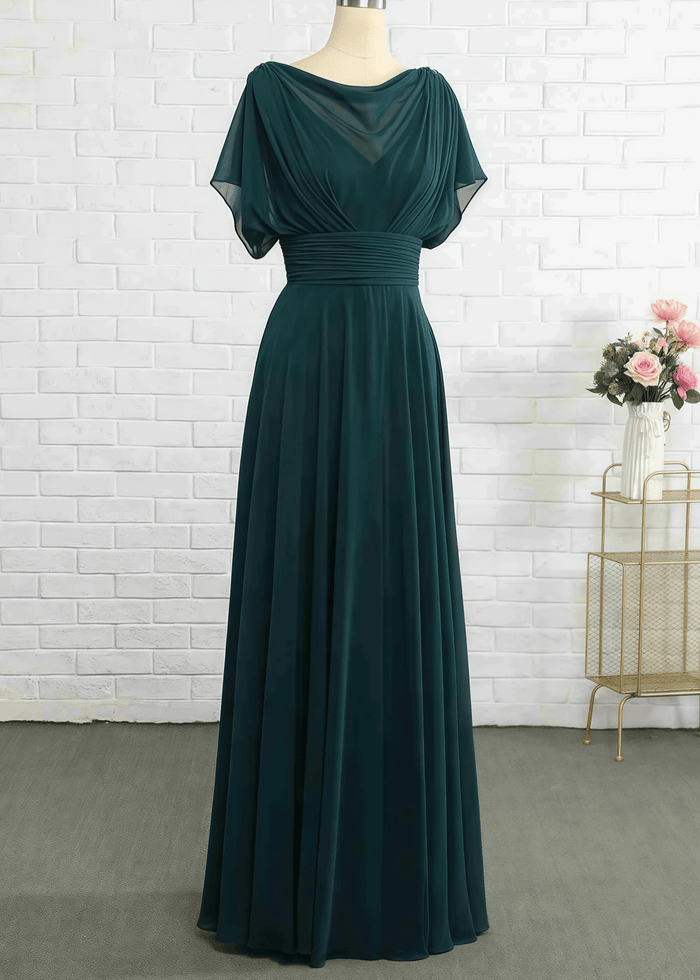 Pandora | A Line Dark Green Chiffon Long Bridesmaid Dress Near Me - Price #price_variant_lowest# - Dark Green - PromDressClub