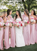 Polly | Sheath Column 3D Flower Light Pink Satin Long Bridesmaid Dress - Price #price_variant_lowest# - Light Pink - PromDressClub