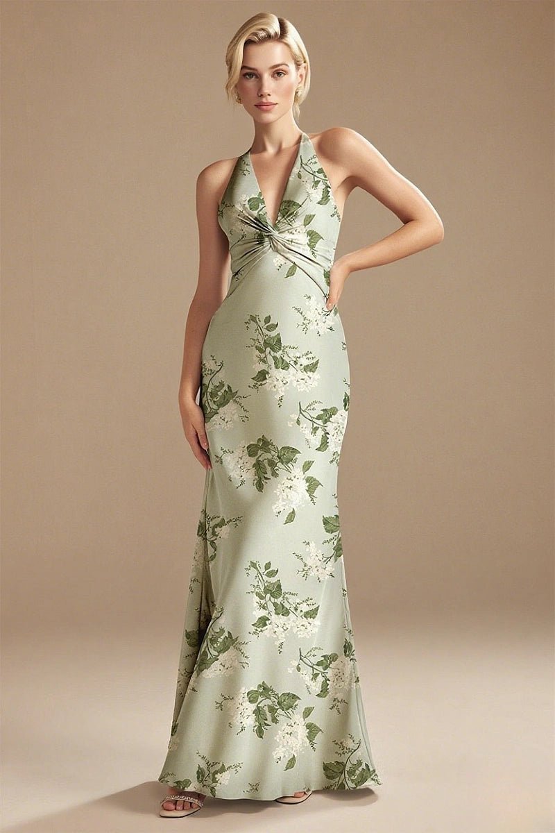 Pristine Glow Age Green Floral Bridesmaid Dresses for Effortless Elegance & Comfort - Sage Floral - PromDressClub