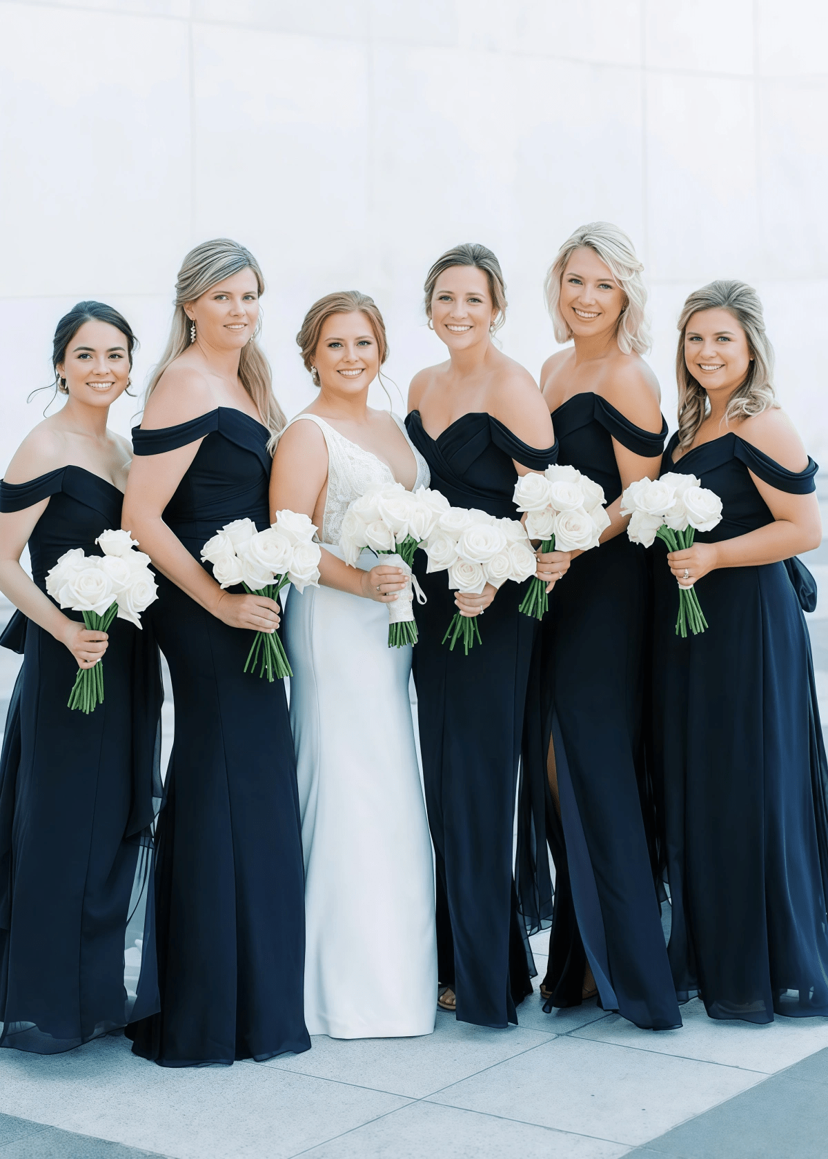 Queena | Mermaid Bow Side Slit Navy Blue Chiffon Long Bridesmaid Dress - Price #price_variant_lowest# - Navy Blue - PromDressClub