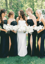 Rachel | Mermaid Strapless Black Satin Maxi Bridesmaid Dress - Price #price_variant_lowest# - Black - PromDressClub