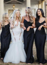 Regina | Sheath Column Black Satin Maxi Bridesmaid Dress - Price #price_variant_lowest# - Black - PromDressClub